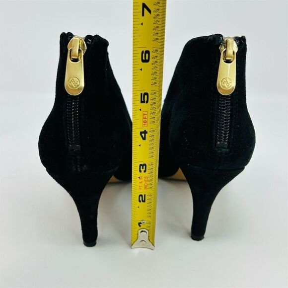 Adrienne Vittadini Women's Black Suede Peep Toe Booties Size 7.5 Back Zipper - Picture 8 of 12
